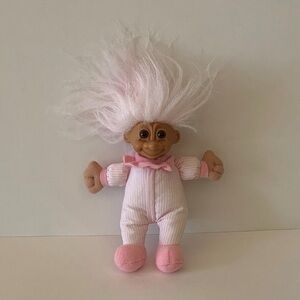 Vintage Russ Troll Doll - Baby w/ Pink Hair & Clothes - Plastic